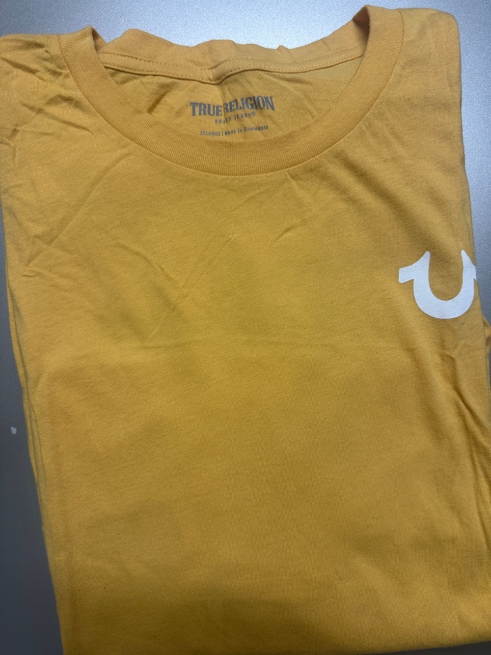 True Religion Mustard Crewneck Tee with White Logo - Picture 2 of 3